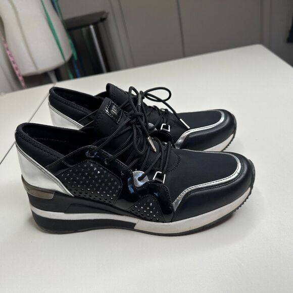 Michael Kors Black Scout Trainer Scuba Leather Wedge Sneaker Star Design 9 - Picture 9 of 16